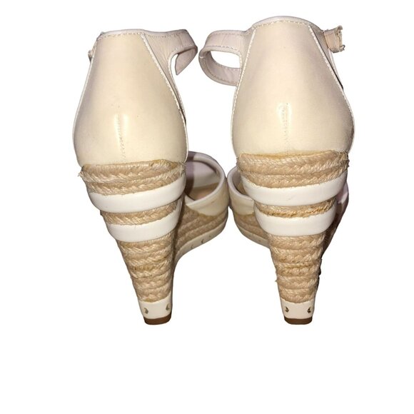 GIANNI BINI WEDGE HEELS SHOES SZ 6M CREAM TAN SANDALS OPEN TOE 4.5" HEEL WOMENS - Picture 4 of 6